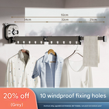 NNEDSZ Grey Wall-Mounted Foldable Clothes Drying Rack - 2-Section Aluminum with 10 Windproof Hooks