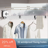 NNEDSZ White Wall-Mounted Foldable Clothes Drying Rack - 2-Section Aluminum with 10 Windproof Hooks