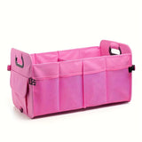NNEDSZ Rose Red Foldable Car Trunk Organizer - Multi-Compartment Storage Box with Handles