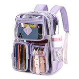 NNEDSZ Purple Clear Transparent Backpack - Stylish PVC School Bag with Multiple Pockets