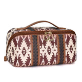 NNEDSZ Brown Boho Travel Cosmetic Bag - Large Waterproof Makeup Organizer with Handle