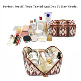 NNEDSZ Brown Boho Travel Cosmetic Bag - Large Waterproof Makeup Organizer with Handle
