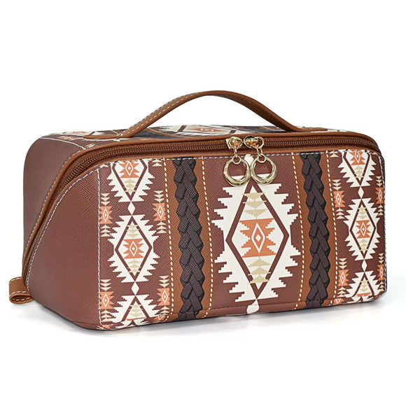NNEDSZ Coffee Brown Boho Travel Cosmetic Bag - Large Waterproof Makeup Organizer with Handle