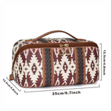 NNEDSZ Coffee Brown Boho Travel Cosmetic Bag - Large Waterproof Makeup Organizer with Handle