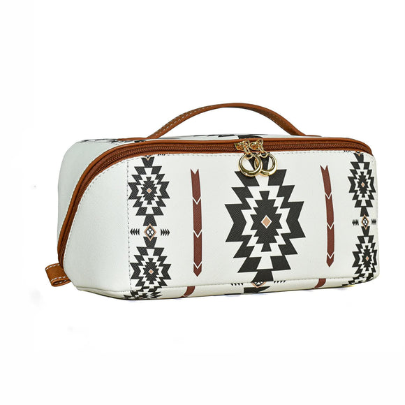 NNEDSZ White Boho Travel Cosmetic Bag - Large Waterproof Makeup Organizer with Handle