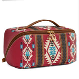 NNEDSZ Red Horizontal Pattern Boho Travel Cosmetic Bag - Large Waterproof Makeup Organizer with Handle