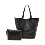 NNEDSZ Black Classic Large PU Leather Tote Bag with Inner Pouch - Elegant and Functional