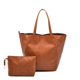 NNEDSZ Brown Classic Large PU Leather Tote Bag with Inner Pouch - Elegant and Functional