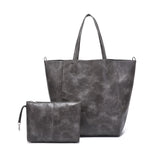 NNEDSZ Grey Classic Large PU Leather Tote Bag with Inner Pouch - Elegant and Functional