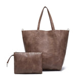 NNEDSZ Brownish Classic Large PU Leather Tote Bag with Inner Pouch - Elegant and Functional