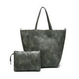 NNEDSZ Grey-green Classic Large PU Leather Tote Bag with Inner Pouch - Elegant and Functional