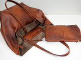 NNEDSZ Grey-green Classic Large PU Leather Tote Bag with Inner Pouch - Elegant and Functional