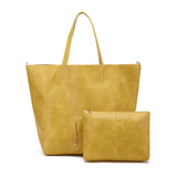 NNEDSZ Yellow Classic Large PU Leather Tote Bag with Inner Pouch - Elegant and Functional
