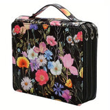 NNEDSZ Black Floral Design Portable Zippered Pencil Case - 3-Layer Large Capacity Organizer for Stationery & Art Supplies