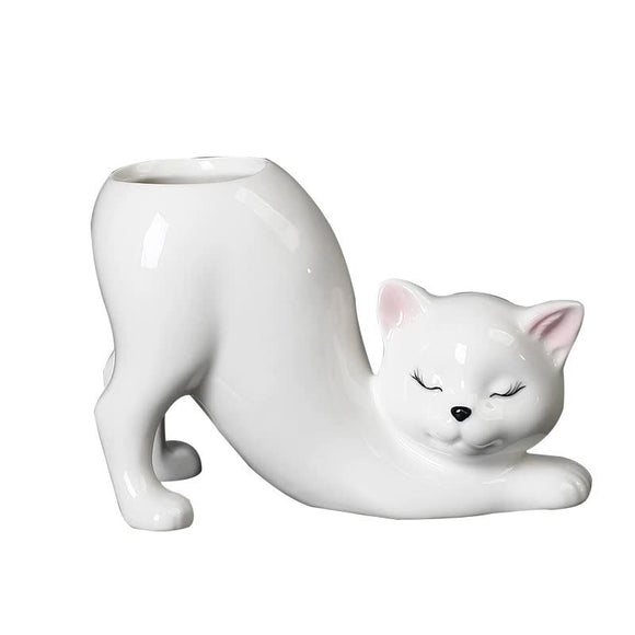 NNEDSZ 2 PCS White Cute Cat Ceramic Flower Pot - Decorative Succulent Planter for Home and Office