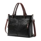 NNEDSZ Black Women's Classic PU Leather Tote Bag with Double Handles - Multi-Pocket Shoulder Bag in Black