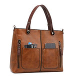 NNEDSZ Brown Women's Classic PU Leather Tote Bag with Double Handles - Multi-Pocket Shoulder Bag in Black