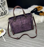NNEDSZ Purple Women's Classic PU Leather Tote Bag with Double Handles - Multi-Pocket Shoulder Bag in Black