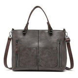 NNEDSZ Grey Women's Classic PU Leather Tote Bag with Double Handles - Multi-Pocket Shoulder Bag in Black