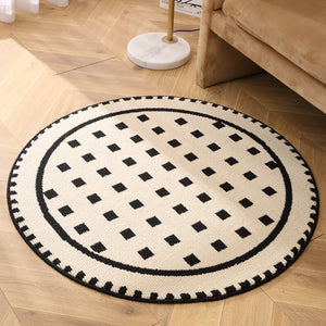 NNEDSZ Grunge White Modern Round Area Rug with Geometric Black and White Pattern