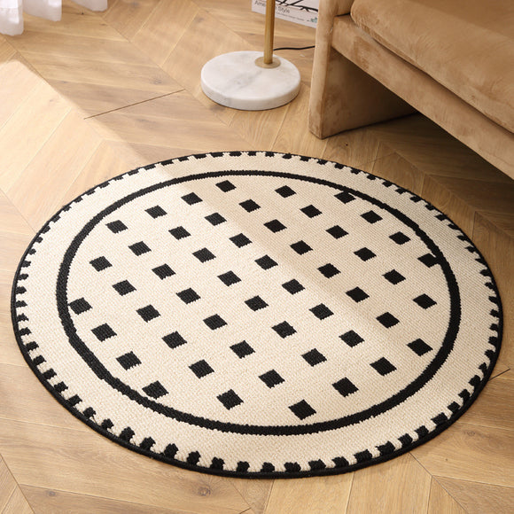 NNEDSZ Grunge White Modern Round Area Rug with Geometric Black and White Pattern