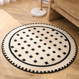 NNEDSZ Grunge White Modern Round Area Rug with Geometric Black and White Pattern