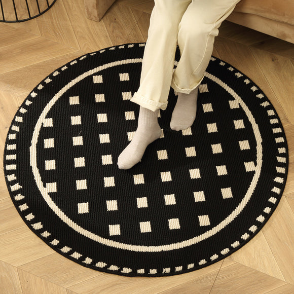 NNEDSZ Grunge Black Modern Round Area Rug with Geometric Black and White Pattern