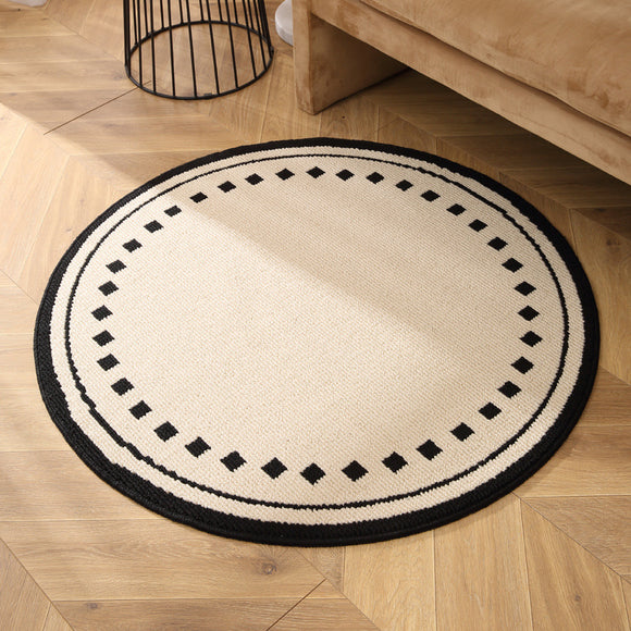 NNEDSZ Meragh White Modern Round Area Rug with Geometric Black and White Pattern