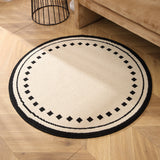 NNEDSZ Meragh White Modern Round Area Rug with Geometric Black and White Pattern