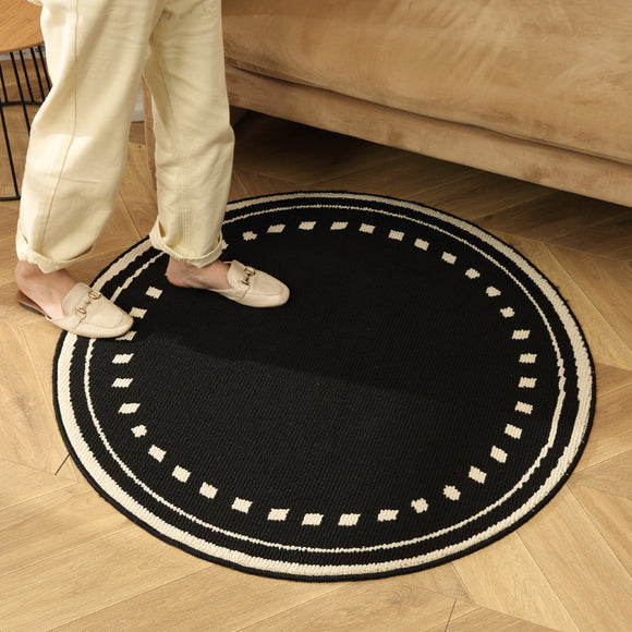 NNEDSZ Meragh Black Modern Round Area Rug with Geometric Black and White Pattern