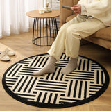 NNEDSZ Black Horizontal Stripes Modern Round Area Rug with Geometric Black and White Pattern