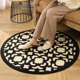 NNEDSZ Round With Flowers Area Rug with Geometric Black and White Pattern