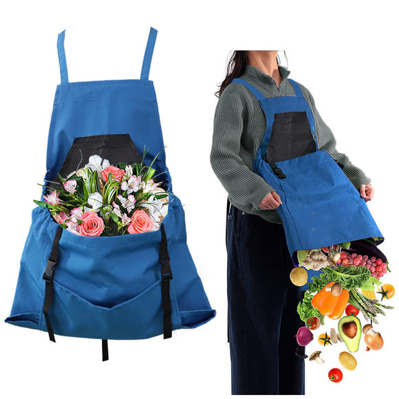 NNEDSZ Blue Adjustable Garden Harvesting Apron with Large Storage Pocket