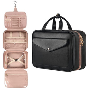 NNEDSZ Black Multifunctional Travel Toiletry Organizer with Hanger and Large Storage Capacity
