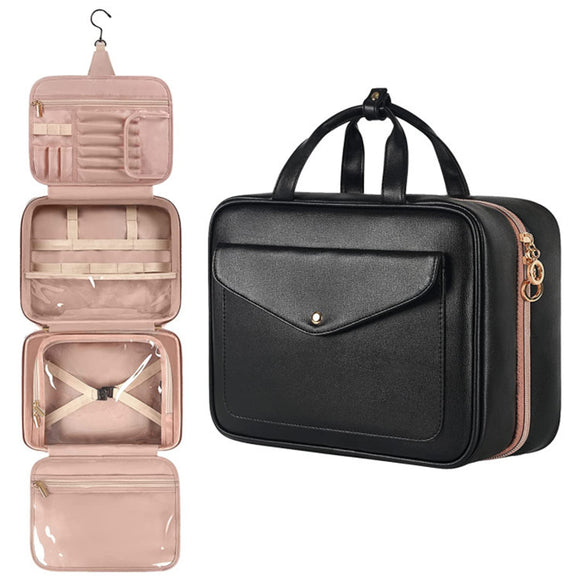NNEDSZ Black Multifunctional Travel Toiletry Organizer with Hanger and Large Storage Capacity