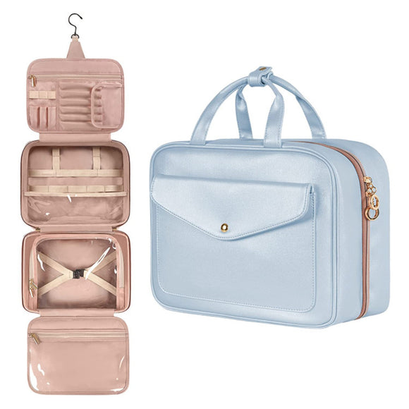 NNEDSZ Blue Multifunctional Travel Toiletry Organizer with Hanger and Large Storage Capacity