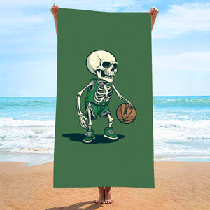 NNEDSZ 2 PCS Skeleton Man Playing Basketball Extra Large Microfiber Double-Sided Beach Towel, Quick-Drying and Portable