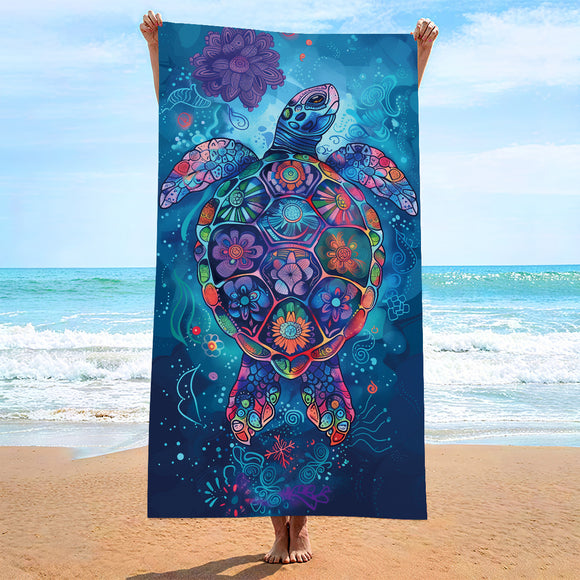 NNEDSZ 2 PCS Swimming Turtles Extra Large Microfiber Double-Sided Beach Towel, Quick-Drying and Portable