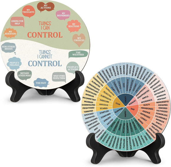 NNEDSZ 2 PCS for Each One Light Color Emotion Wheel and Control Circle with Display Stands for Personal Development