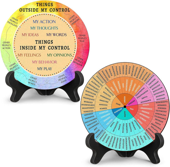 NNEDSZ 2 PCS for Each One Rainbow Color Scheme Emotion Wheel and Control Circle with Display Stands for Personal Development