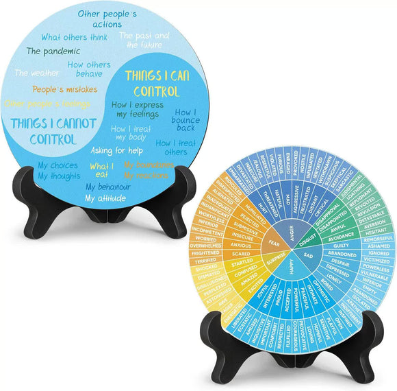 NNEDSZ 2 PCS for Each One Blue Scheme Emotion Wheel and Control Circle with Display Stands for Personal Development