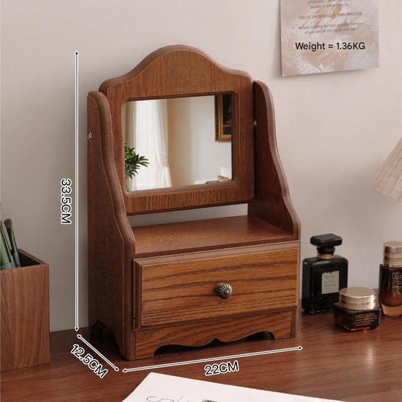 NNEDSZ Square Wooden Tabletop Vanity Mirror with Drawer, Elegant Design
