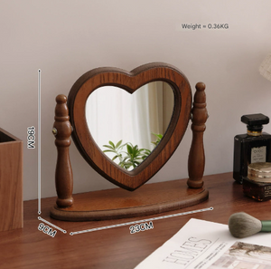 NNEDSZ Love Shaped Mirror Cordate Wooden Tabletop Vanity Mirror, Elegant Design