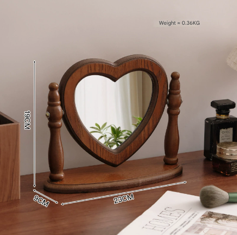 NNEDSZ Love Shaped Mirror Cordate Wooden Tabletop Vanity Mirror, Elegant Design