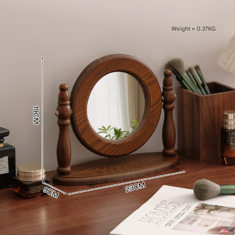 NNEDSZ Rounded Wooden Tabletop Vanity Mirror, Elegant Design