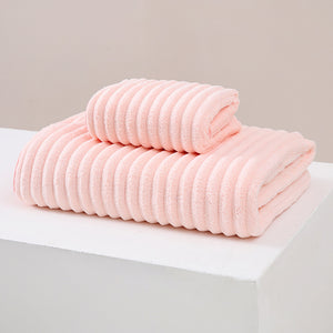 NNEDSZ Striped Model Pink Luxury White Bath Towel and Hand Towel Set - Ultra Soft and Absorbent