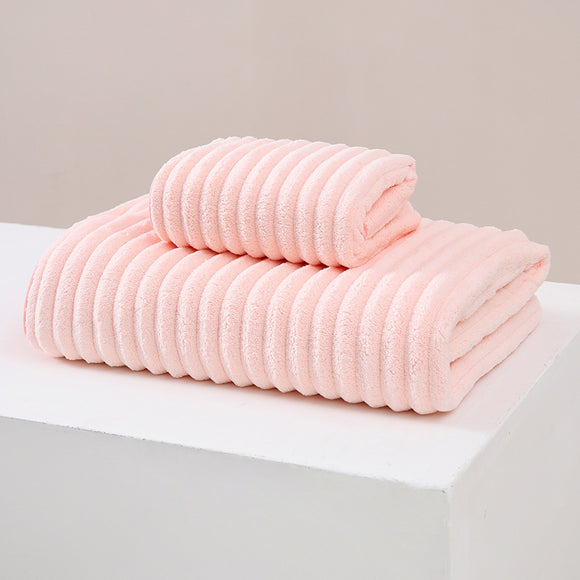 NNEDSZ Striped Model Pink Luxury White Bath Towel and Hand Towel Set - Ultra Soft and Absorbent