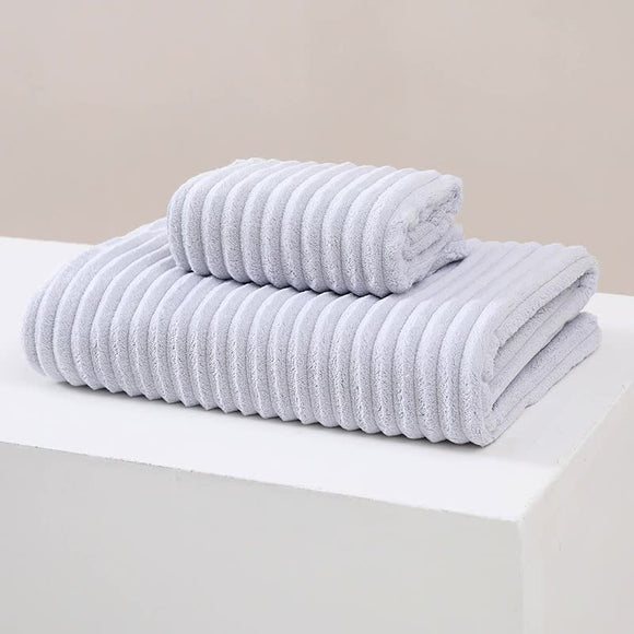 NNEDSZ Striped Model Grey Luxury White Bath Towel and Hand Towel Set - Ultra Soft and Absorbent