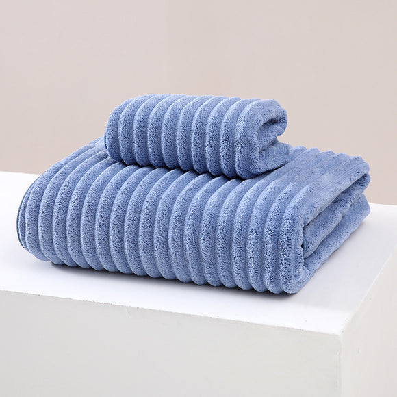 NNEDSZ Striped Model Blue Luxury White Bath Towel and Hand Towel Set - Ultra Soft and Absorbent
