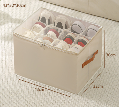 NNEDSZ Beige Multi-Compartment Shoe Organizer Storage Box - Space-Saving and Convenient for Closet Organization